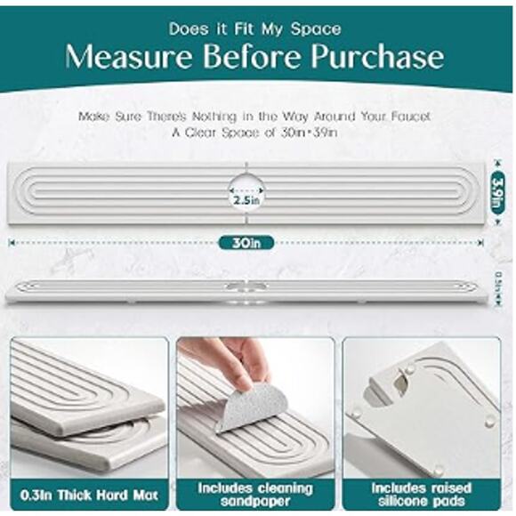 Faucet Mat for Kitchen Sink, Earth Stone Sink Tray- Light Gray - Picture 3 of 4